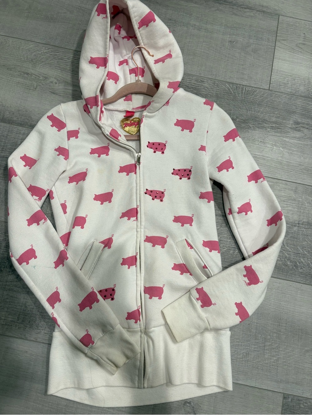 Y2K Primp Hoodie with Pink Piggy’s Print Sz S